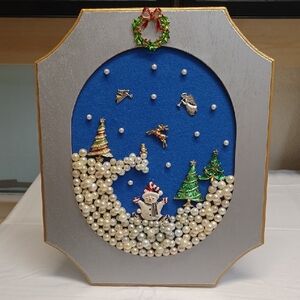 Festive Holiday Wall Art with Snowman and Trees